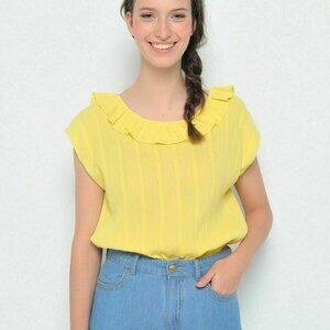 Des Petits Hauts Santiago Mimosa Yellow Blouse Top Ruffle Kimono Sleeve S 218688